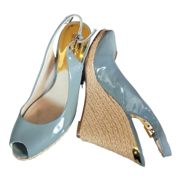 Michael Kors Women's Keegan Sling Back Patent Leather 4" Wedge Sandals 8M - Picture 5 of 10